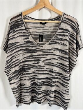 Express Black & Gray V-Neck Top